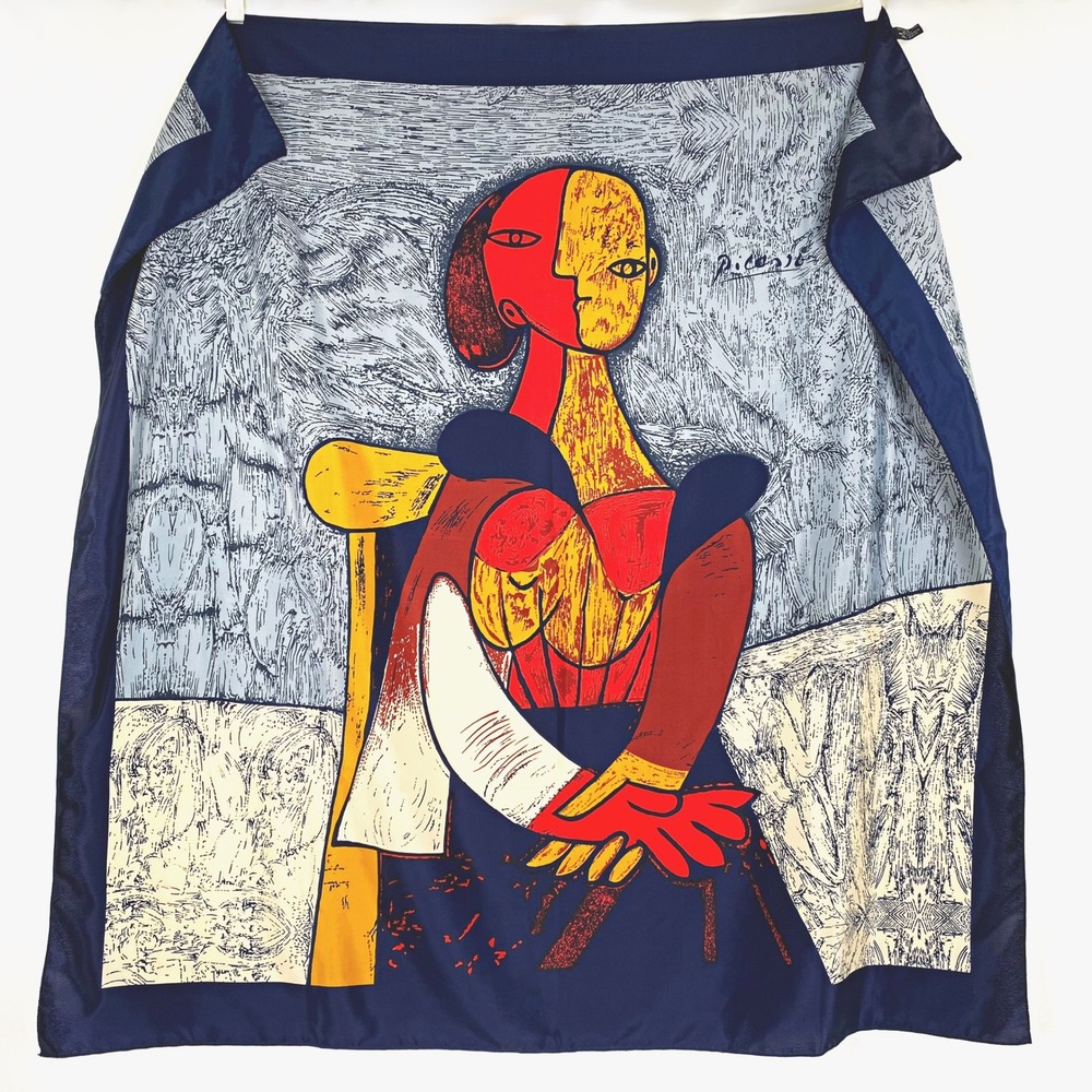 Vintage Picasso Silk Scarf Femme Assise Seated Woman Cubism
